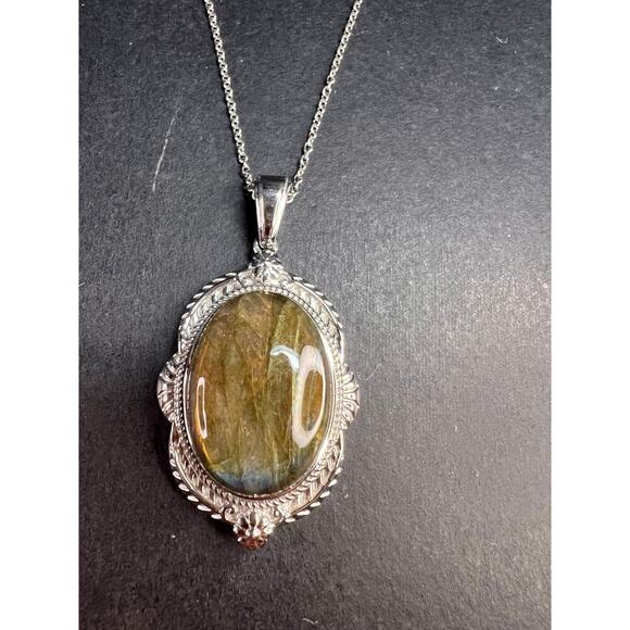 NEW Flashy fire labradorite pendant and chain in stainless steel 20inch - Picture 10 of 16